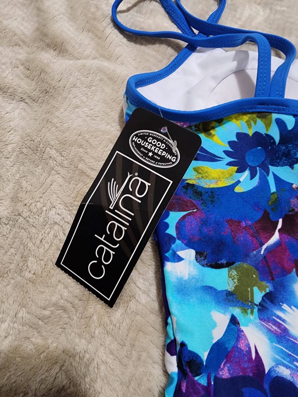 Catalina Blue Floral Print One-Piece Swimsuit Size XL NWT - Picture 3 of 4